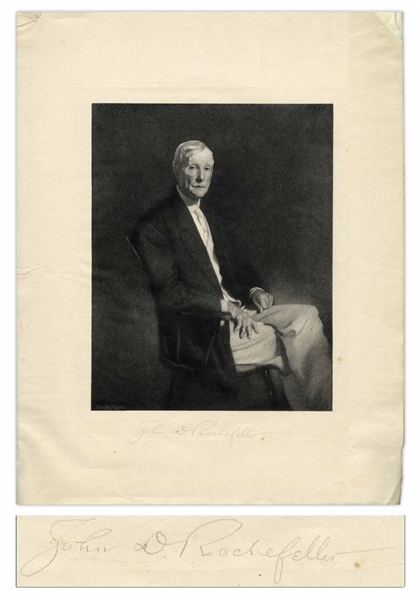 John D. Rockefeller Signed Portrait Engraving -- Measures 13'' x 17.25''